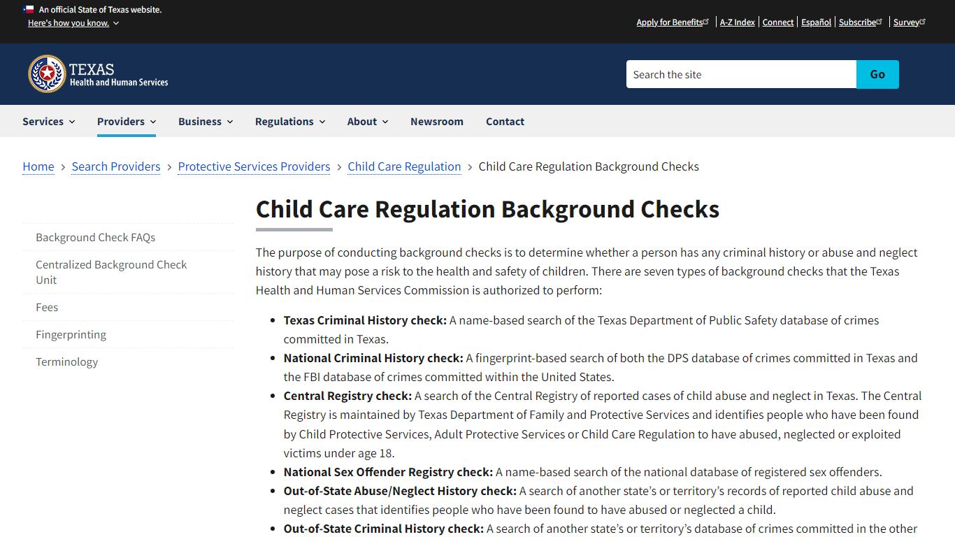 Child Care Regulation Background Checks - Texas Health and Human Services