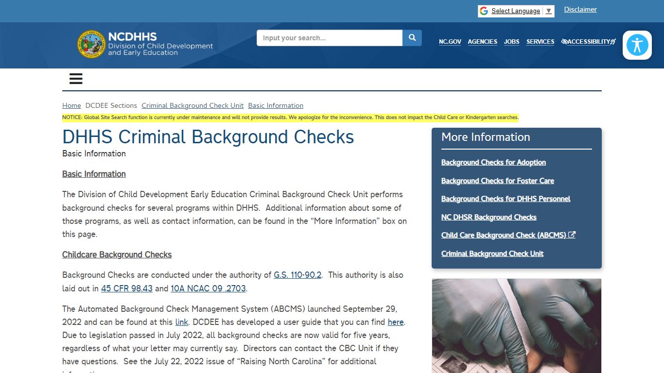 DHHS Criminal Background Checks - Basic Information